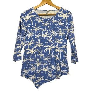 Lulu B | Surf Shirt Palm Tree Print 3/4 Sleeve Asymmetrical Hem Women's Size S